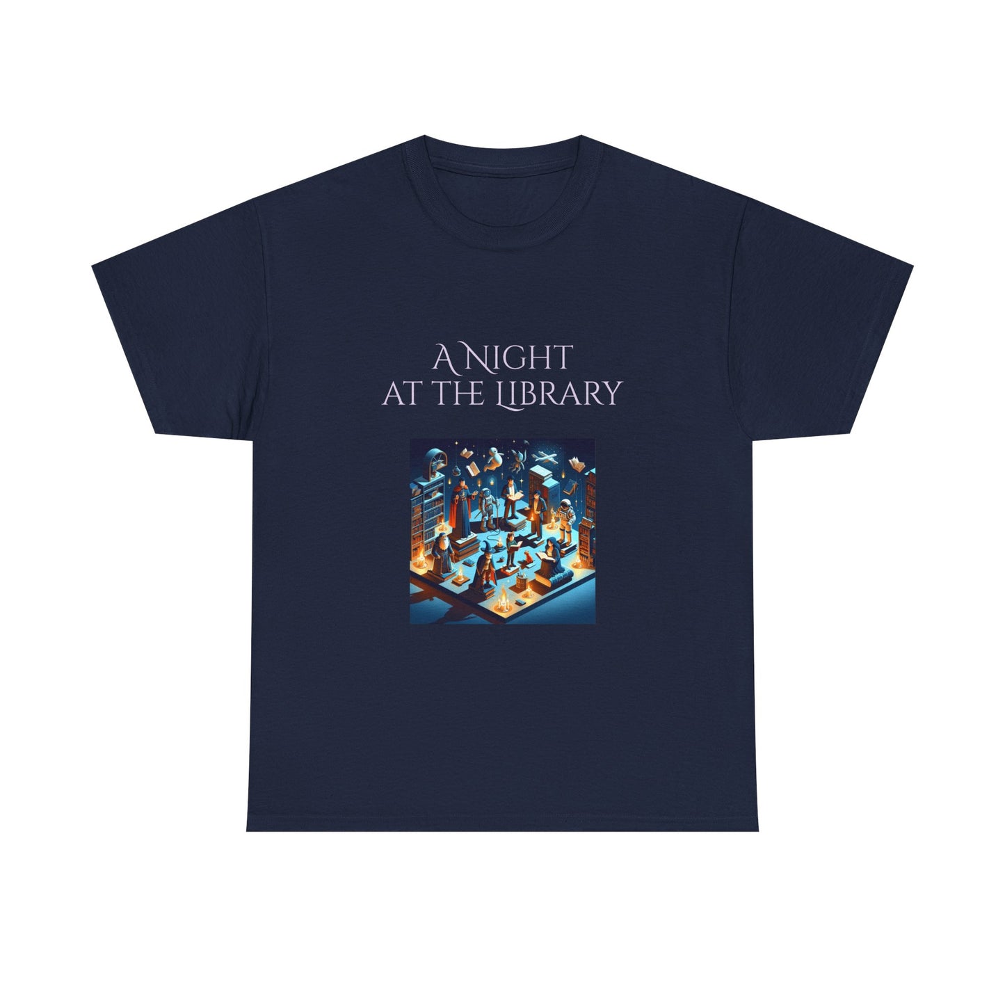 Book Lover's Unisex Heavy Cotton Tee - "Night at the Library" - The Dreamer's Bookshop.