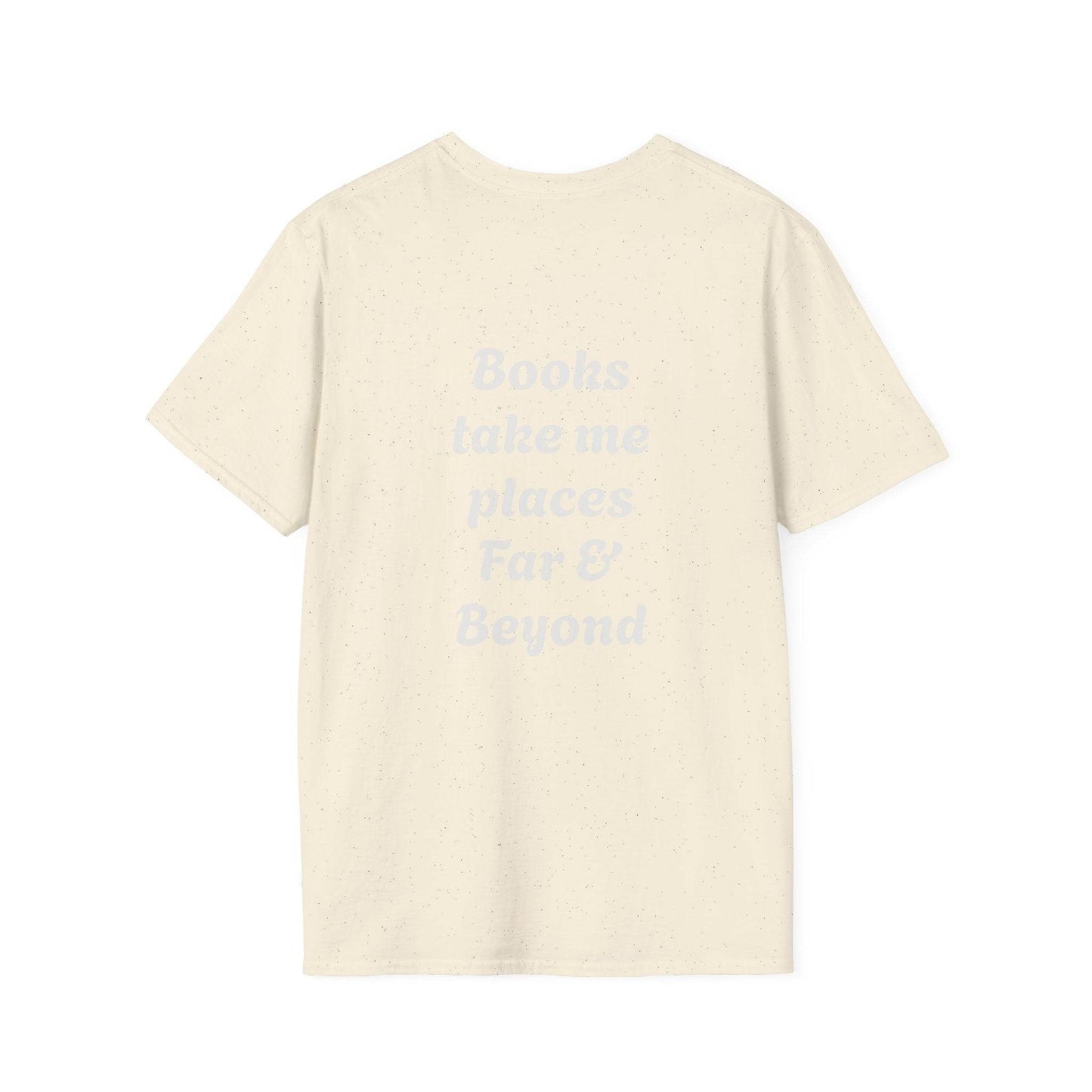 Unisex Softstyle T-Shirt - 'I'm a Traveller of Worlds' & 'Books Take Me Places Far & Beyond' - The Dreamer's Bookshop.