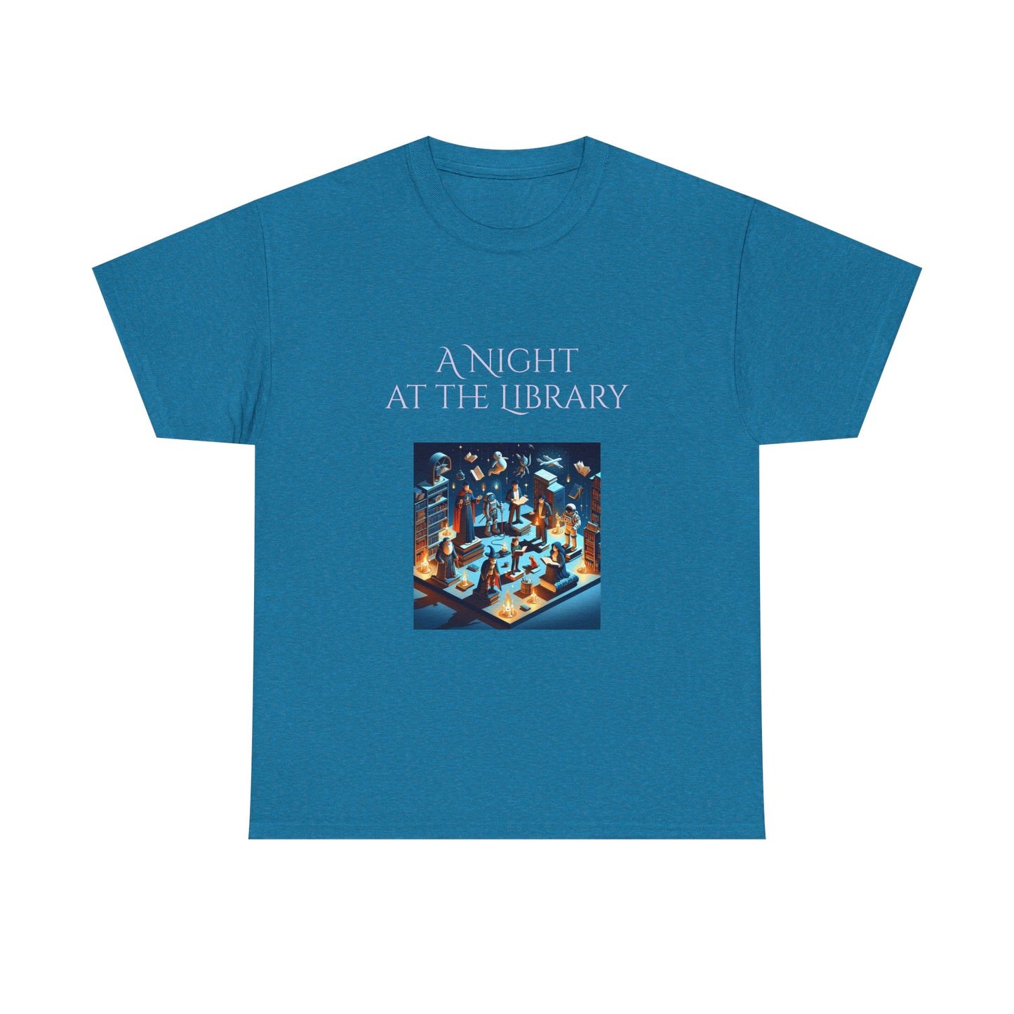 Book Lover's Unisex Heavy Cotton Tee - "Night at the Library" - The Dreamer's Bookshop.