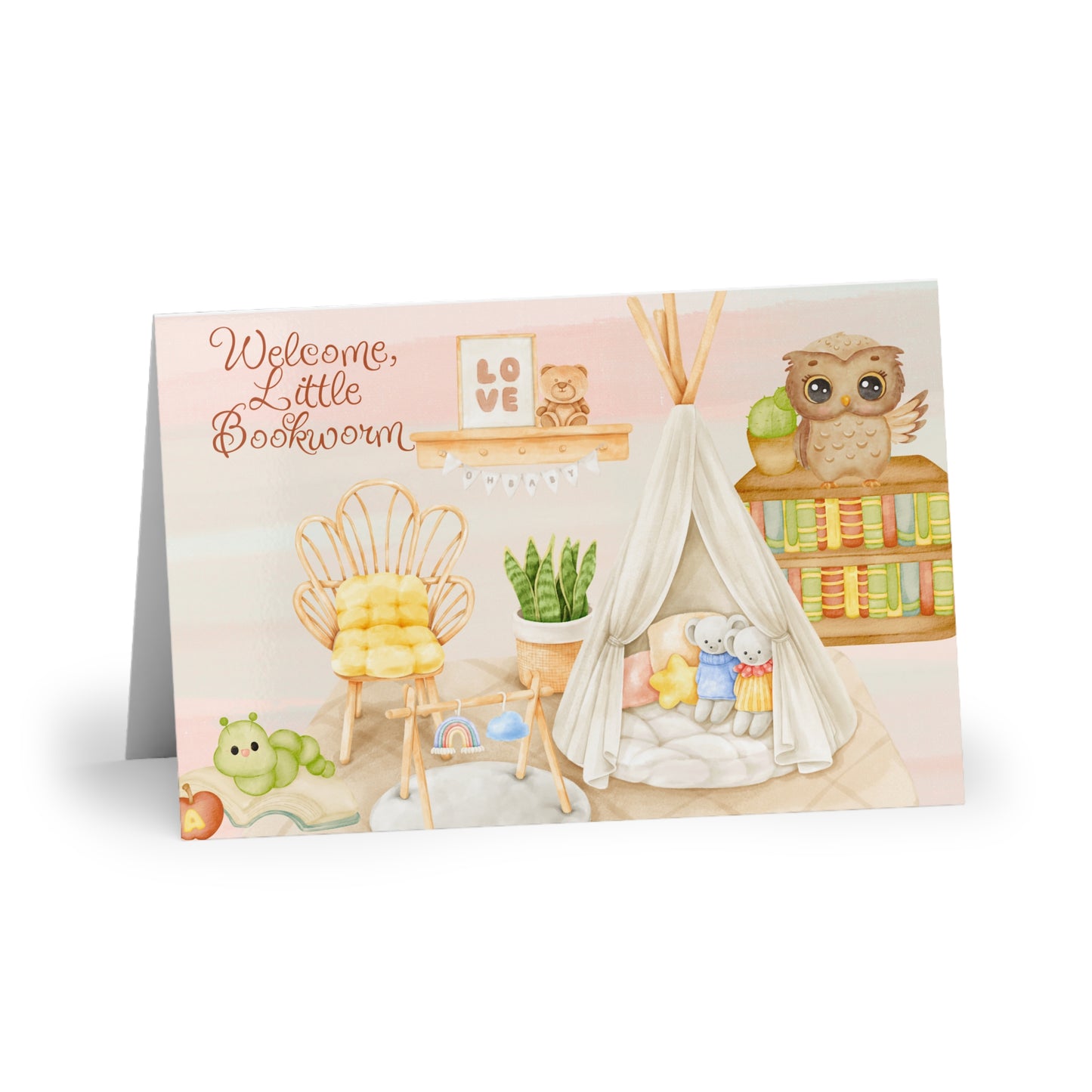 The Dreamer's Bookshop Cute "Bookworm" Baby Card - The Dreamer's Bookshop.
