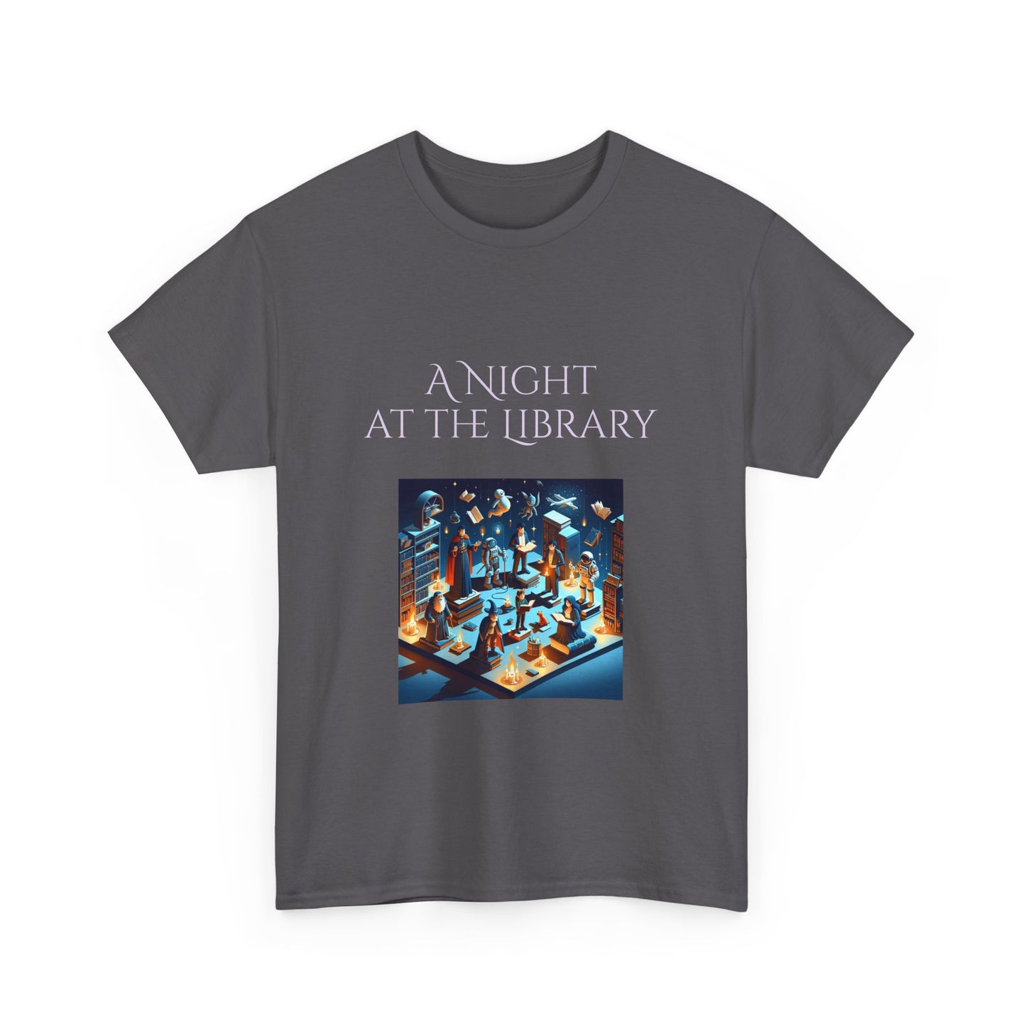 Book Lover's Unisex Heavy Cotton Tee - "Night at the Library" - The Dreamer's Bookshop.
