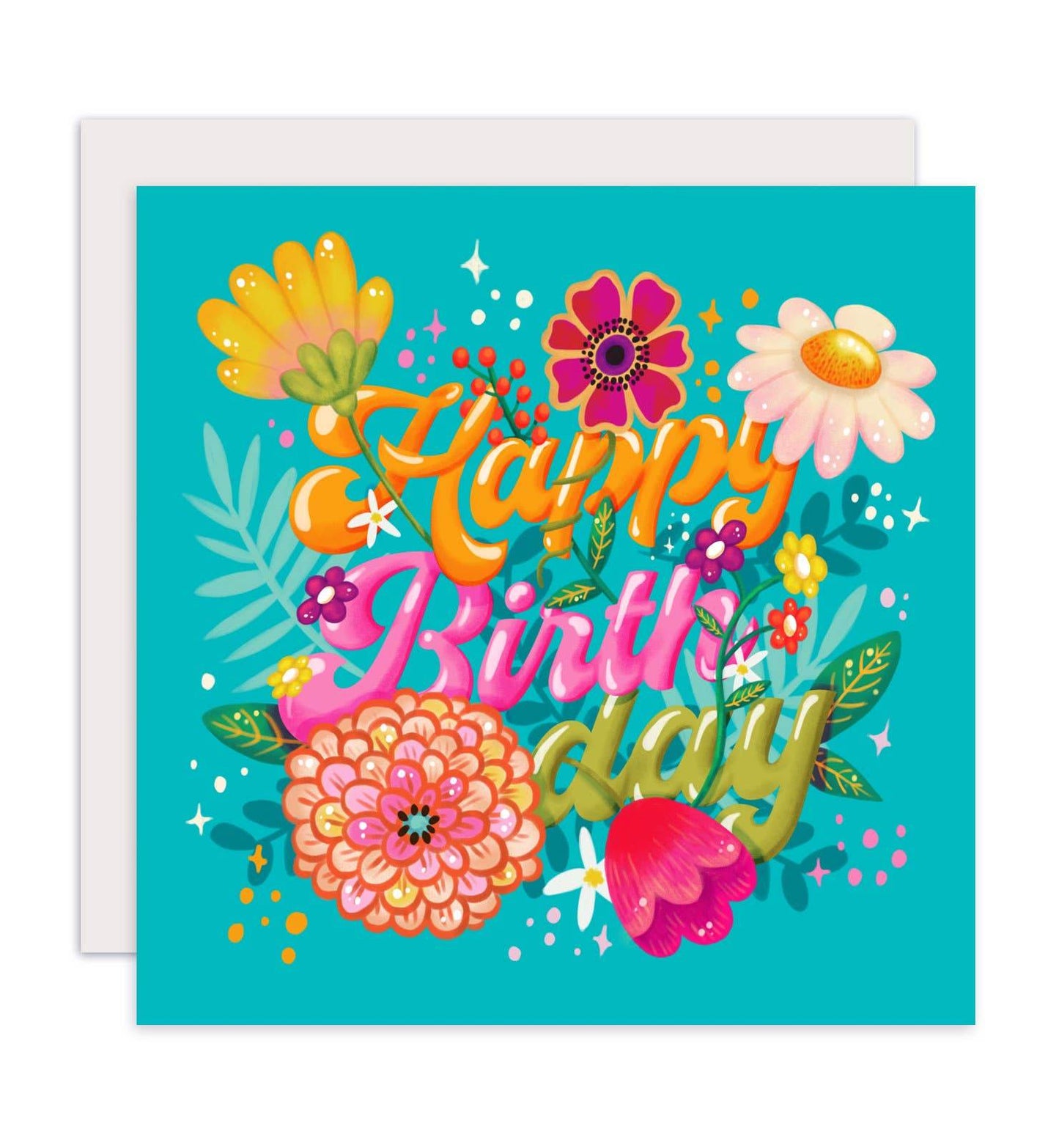 Aniet Illustration - Kaart verjaardag tekst happy birthday met bloemen vrolijk - The Dreamer's Bookshop.