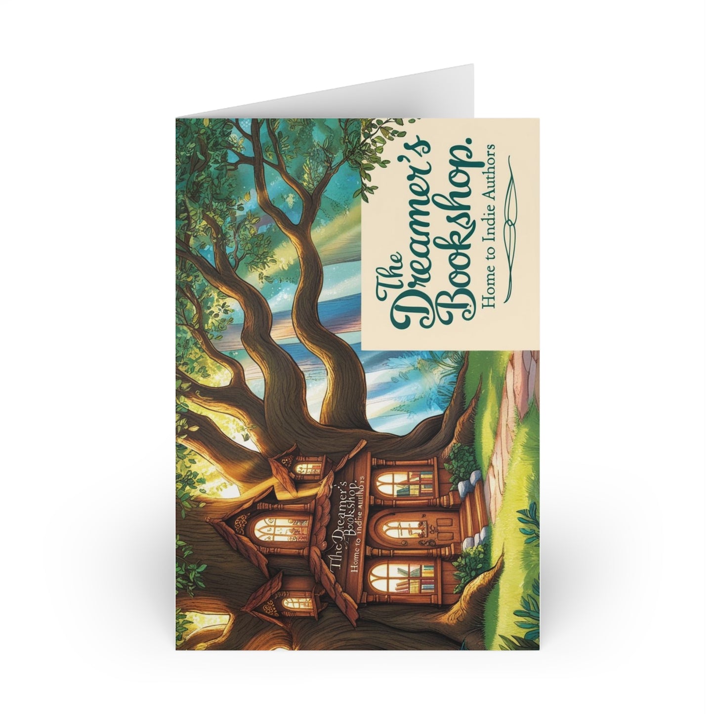 The Dreamer's Bookshop "Tree and Books" Art Print Card - The Dreamer's Bookshop.