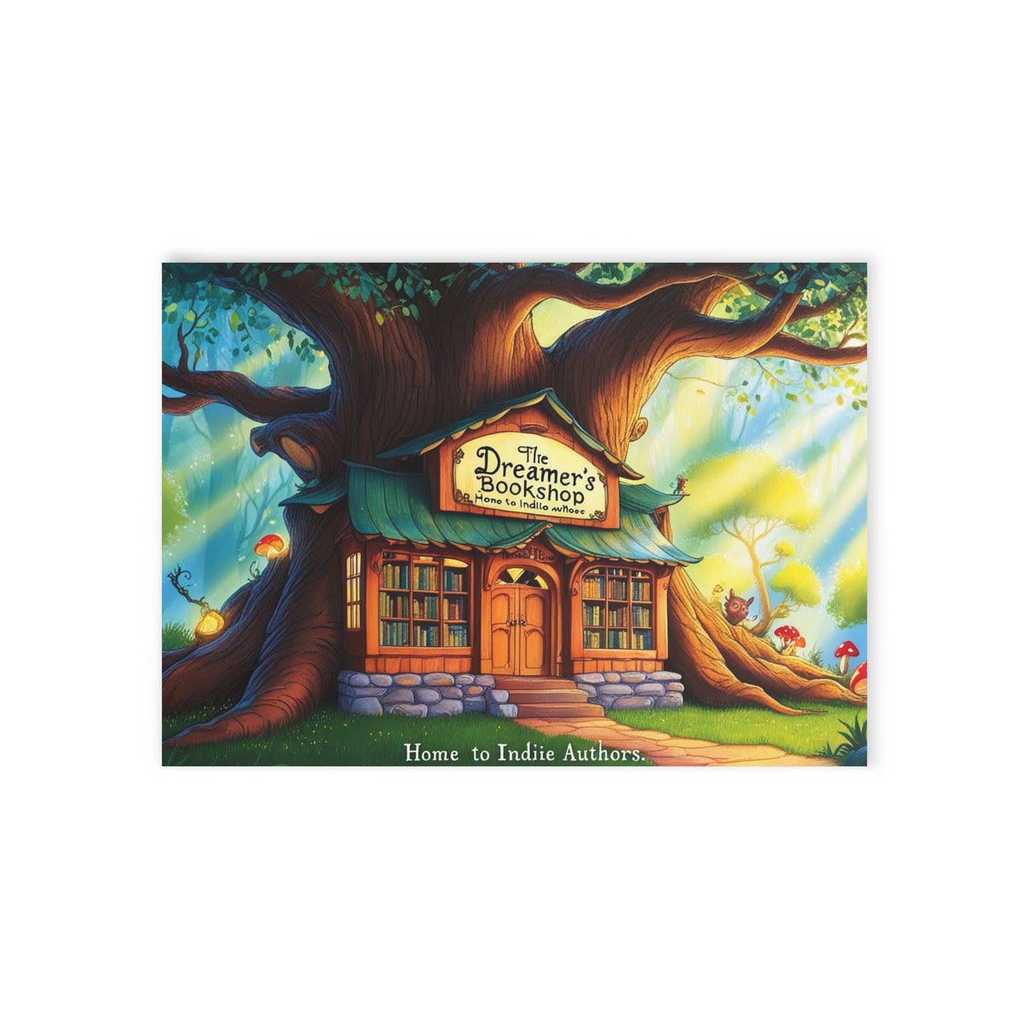 The Dreamer's Bookshop "Tree and Books" Art Print Card - The Dreamer's Bookshop.