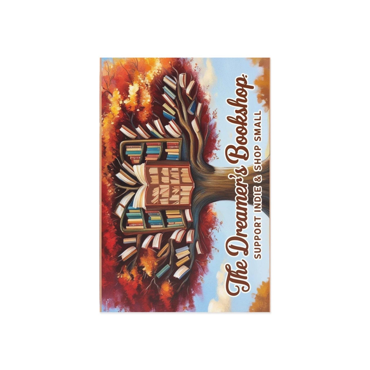 The Dreamer's Bookshop Colorful Tree and Books Card - The Dreamer's Bookshop.