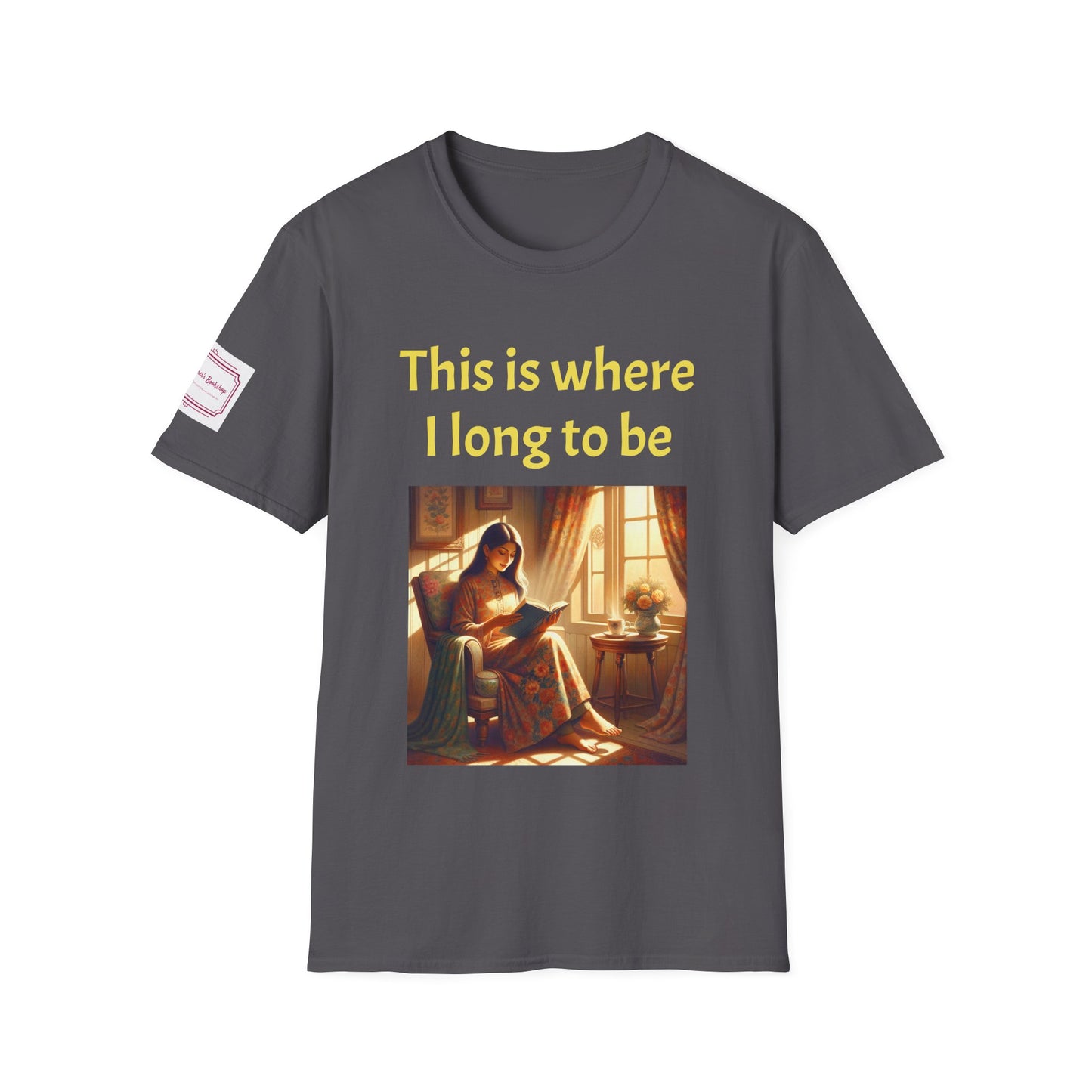 Cozy Reading Nook T-Shirt - "This is where I long to be" Unisex Softstyle Shirt - The Dreamer's Bookshop.