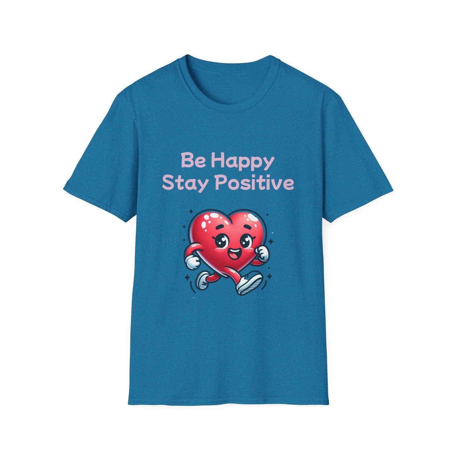Be Happy Stay Positive Unisex Softstyle T-Shirt - Cheerful Heart Design - The Dreamer's Bookshop.