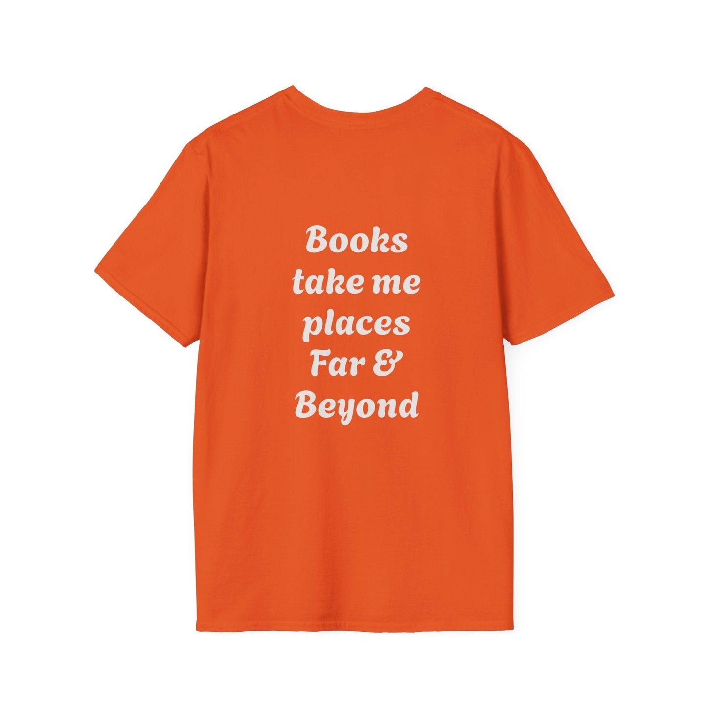 Unisex Softstyle T-Shirt - 'I'm a Traveller of Worlds' & 'Books Take Me Places Far & Beyond' - The Dreamer's Bookshop.