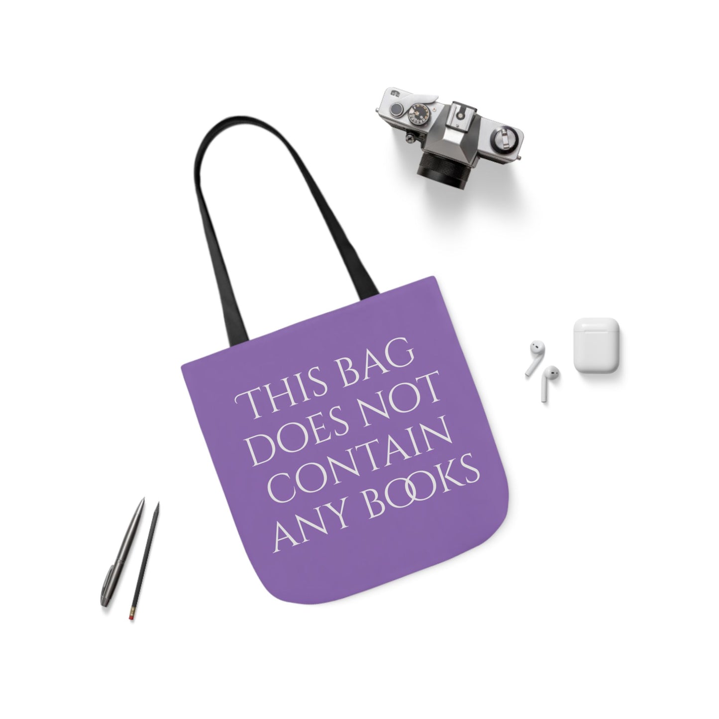 Funny Canvas Tote Bag - "This Bag Does Not Contain Any Books" - 5-Color Straps - The Dreamer's Bookshop.