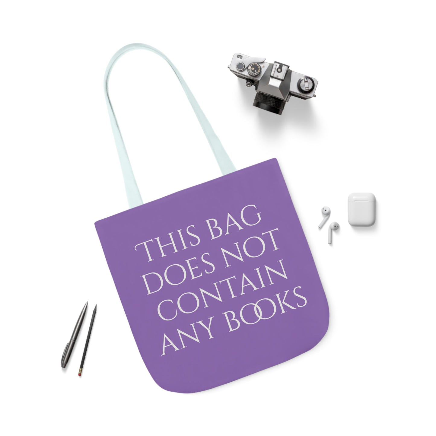 Funny Canvas Tote Bag - "This Bag Does Not Contain Any Books" - 5-Color Straps - The Dreamer's Bookshop.