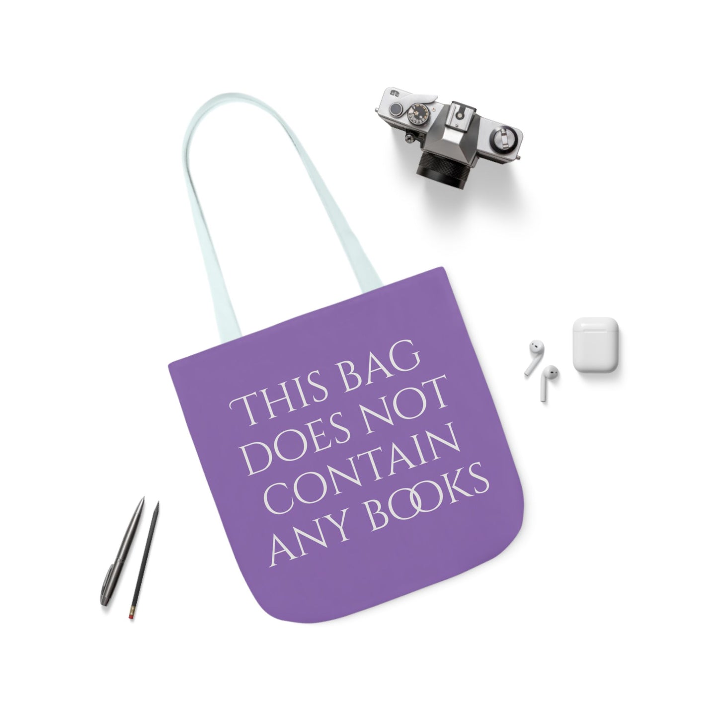 Funny Canvas Tote Bag - "This Bag Does Not Contain Any Books" - 5-Color Straps - The Dreamer's Bookshop.