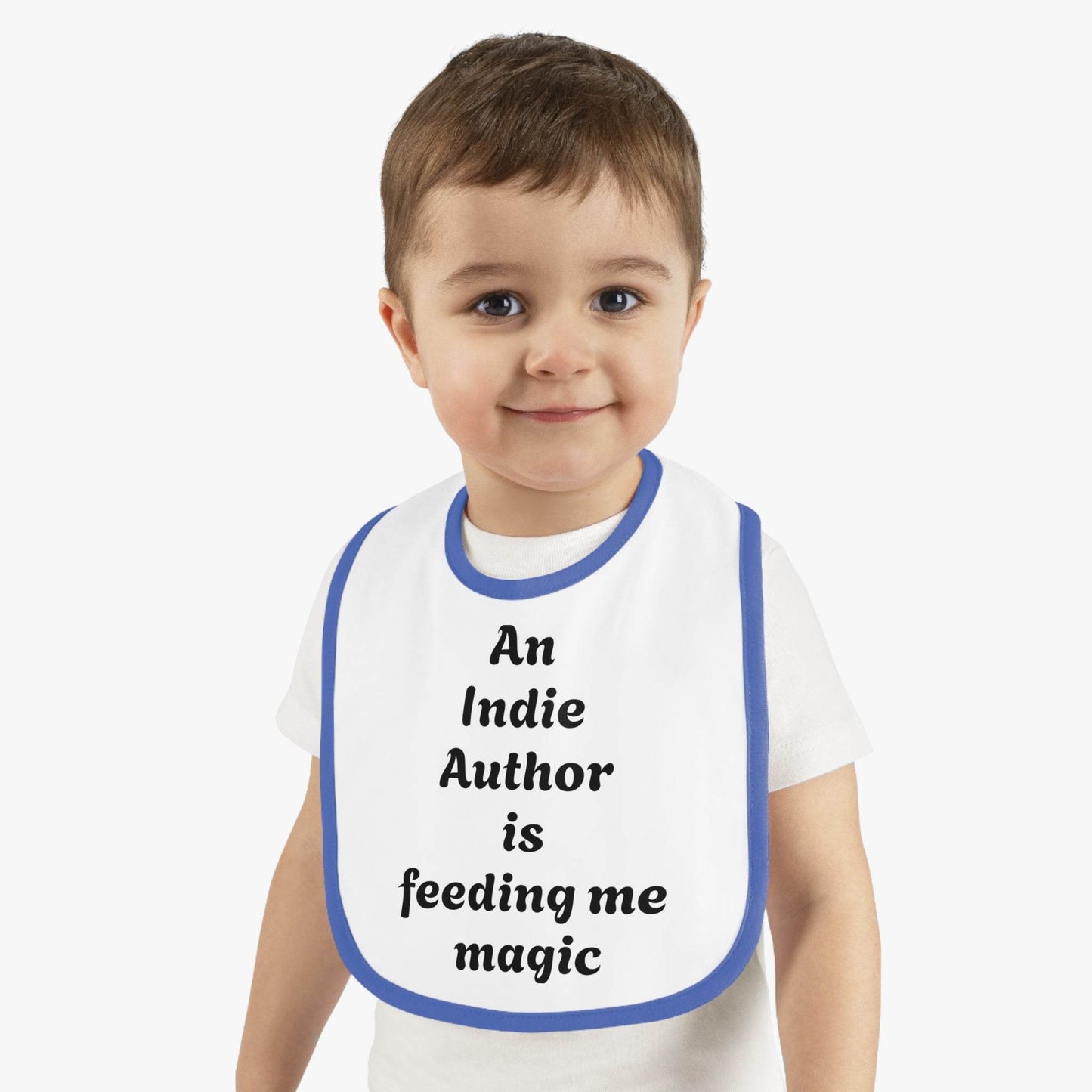 US - Indie Author Baby Bib - Feeding Me Magic Contrast Trim Jersey Bib - The Dreamer's Bookshop.