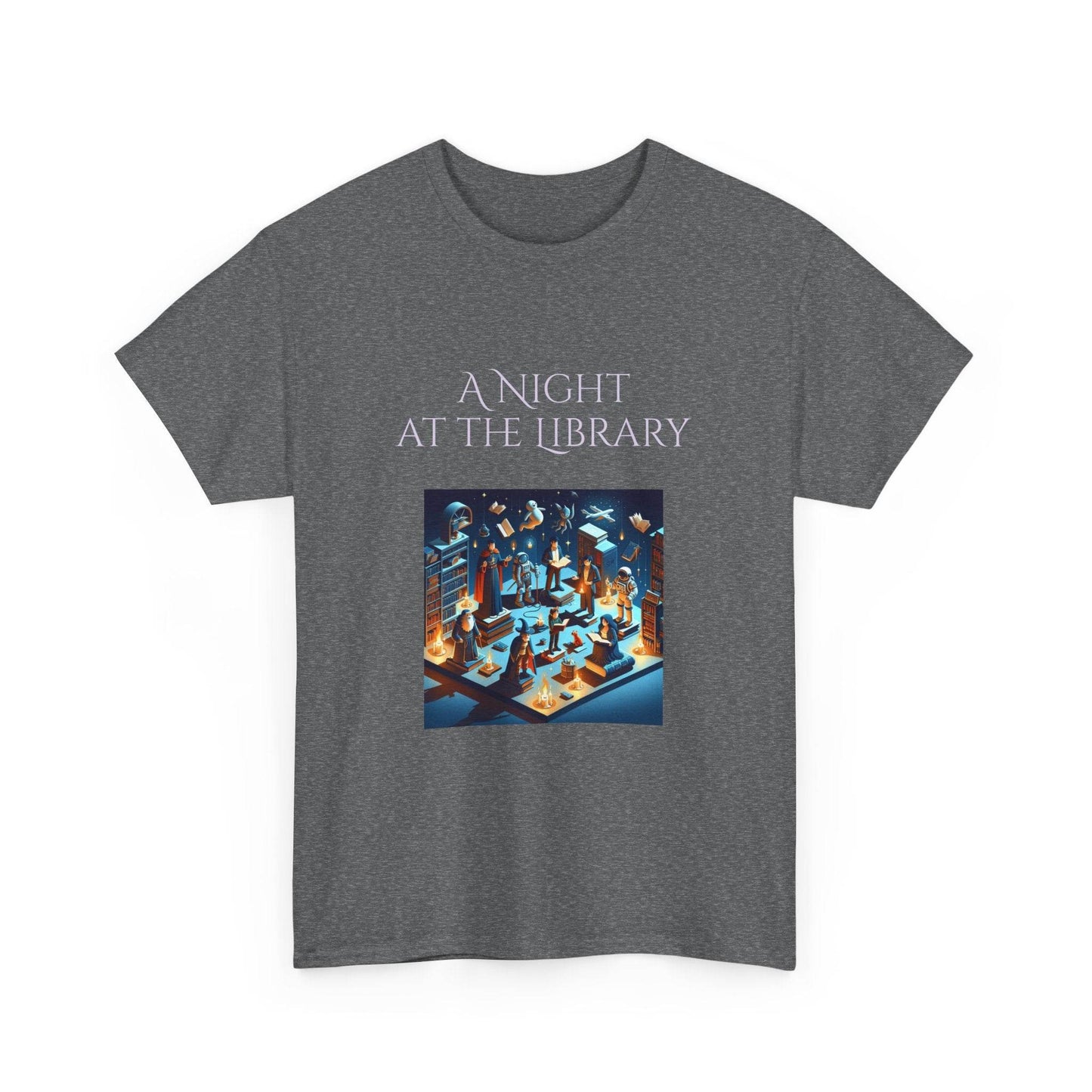 Night at the Library - A Unisex Heavy Cotton Tee - Perfect Gift for Book Lovers - The Dreamer's Bookshop.