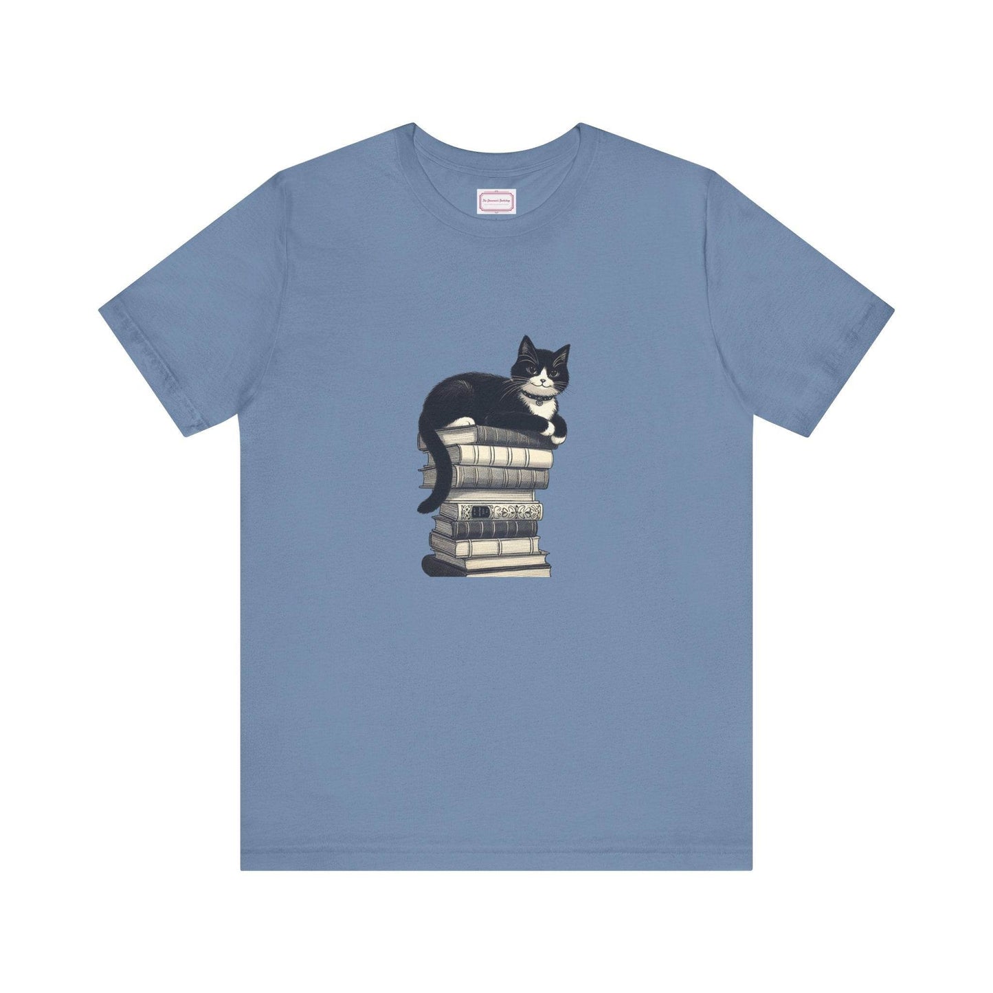 Unisex T-shirt - Vintage Cat Book Stack Booknerds - The Dreamer's Bookshop.