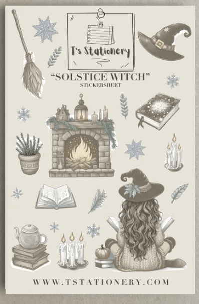 T's Stationery - Solstice Witch - Sticker Sheet - The Dreamer's Bookshop.