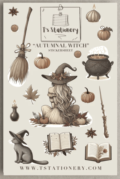 T's Stationery - Autumnal Witch - Sticker Sheet - The Dreamer's Bookshop.