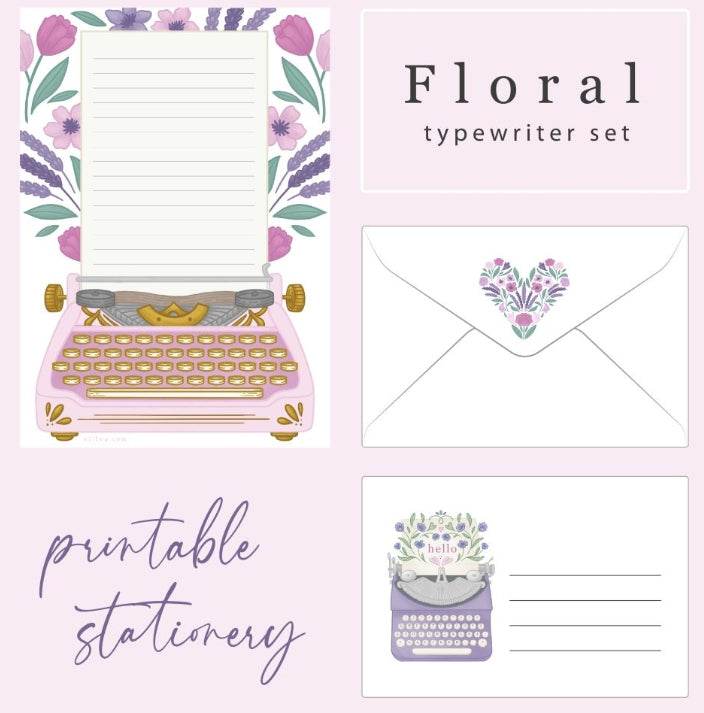 Willwa - Floral Typewriter Set - The Dreamer's Bookshop.