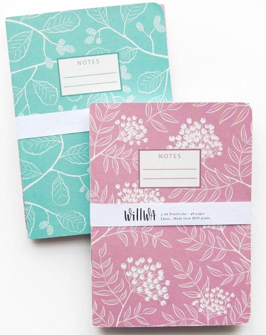 Willwa - Set of two A6 Notebook Pink & Blue - The Dreamer's Bookshop.