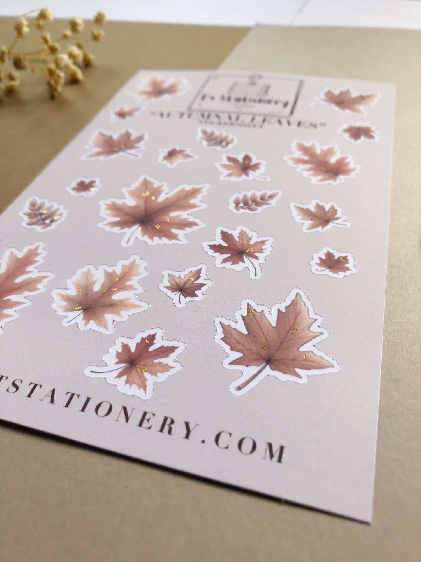 T's Stationery - Stickervel „Autumnal Leaves” in goudfolie (kastanjebruin) - The Dreamer's Bookshop.