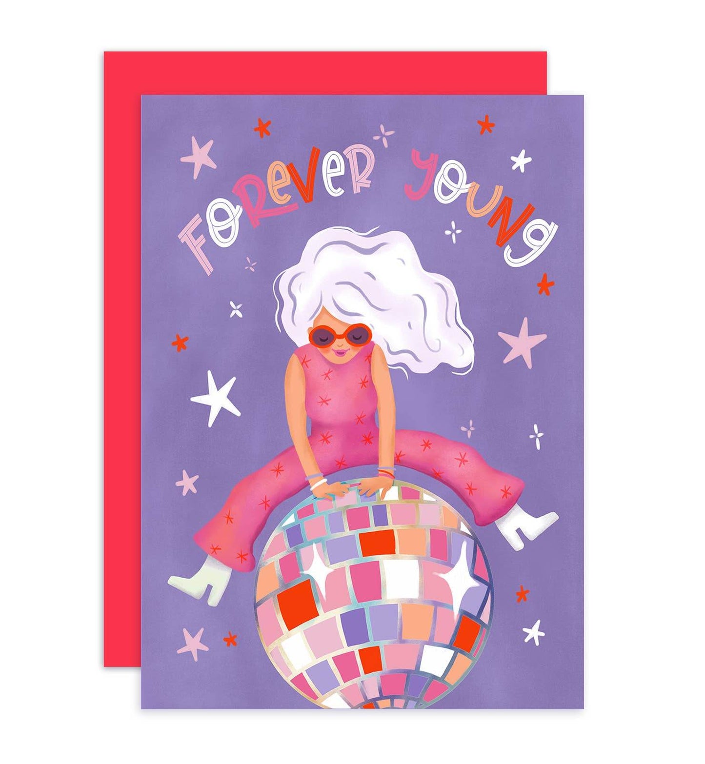 Aniet Illustration - Kaart verjaardag felicitatie vrouw discobal forever young - The Dreamer's Bookshop.