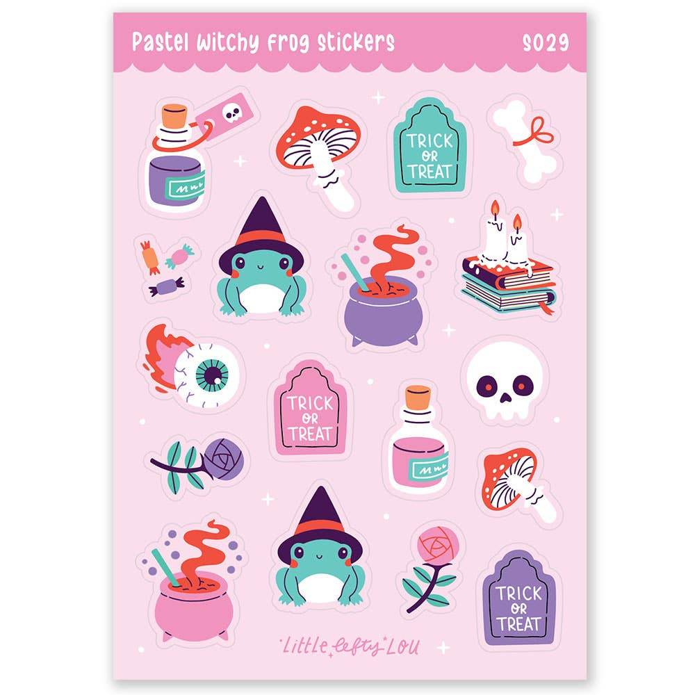 Little Lefty Lou - Pastel Witchy Frog matte waterdichte stickers - The Dreamer's Bookshop.