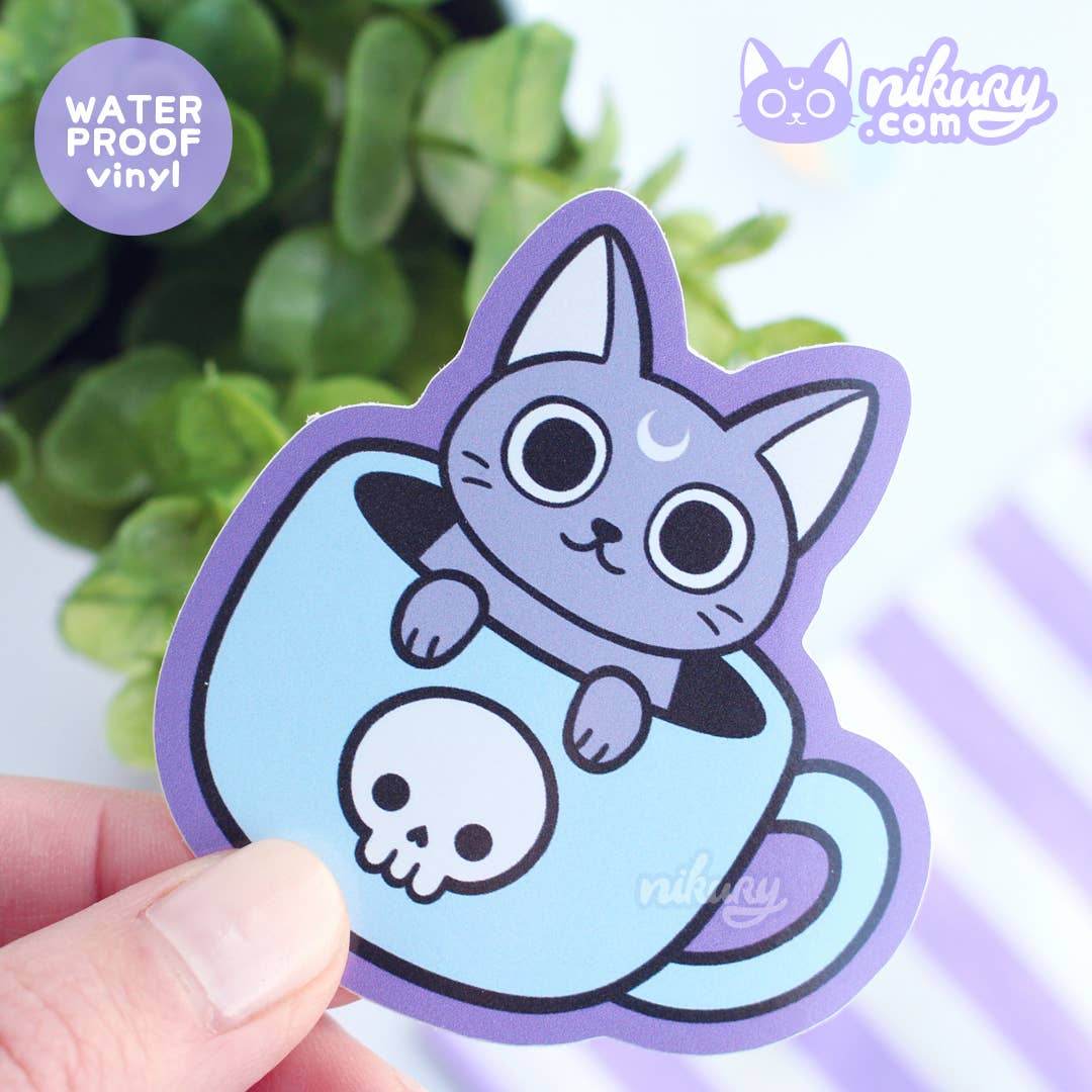 Nikury - Black Meowgic | Theemok Cat Vinyl Sticker - The Dreamer's Bookshop.
