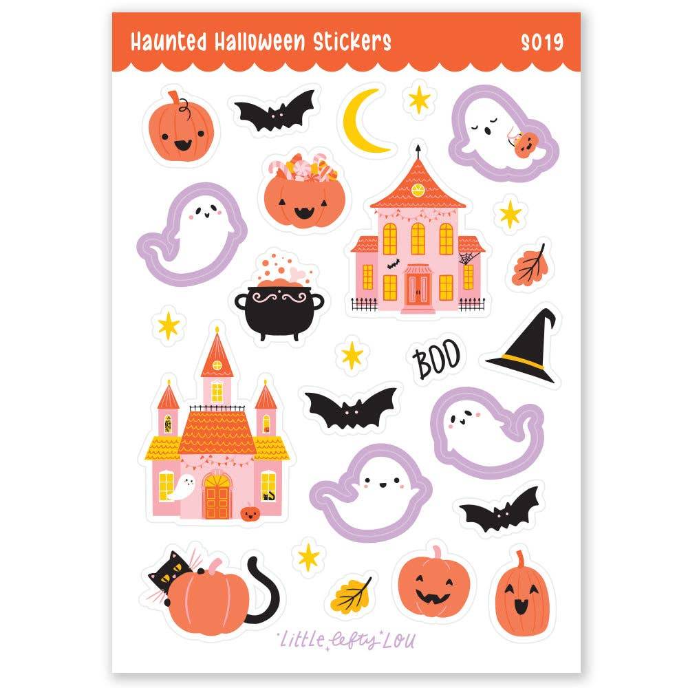 Little Lefty Lou - Halloween-stickers met spookachtige achtergrond (S019) - The Dreamer's Bookshop.