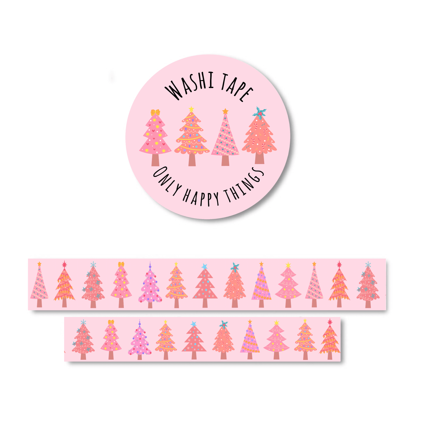 Only Happy Things Stationery - Washitape kerstbomen roze - The Dreamer's Bookshop.