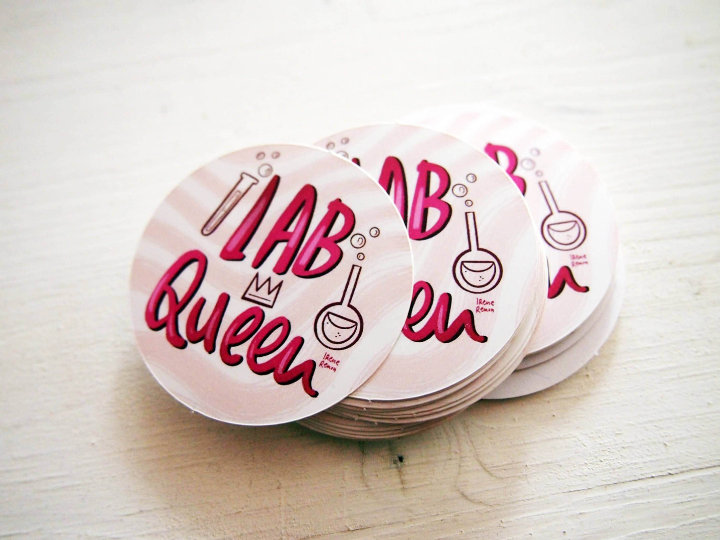 Irene Renon illustrations - Wetenschapsstickers, laboratoriumkoningin, sticker voor wetenschappers - The Dreamer's Bookshop.