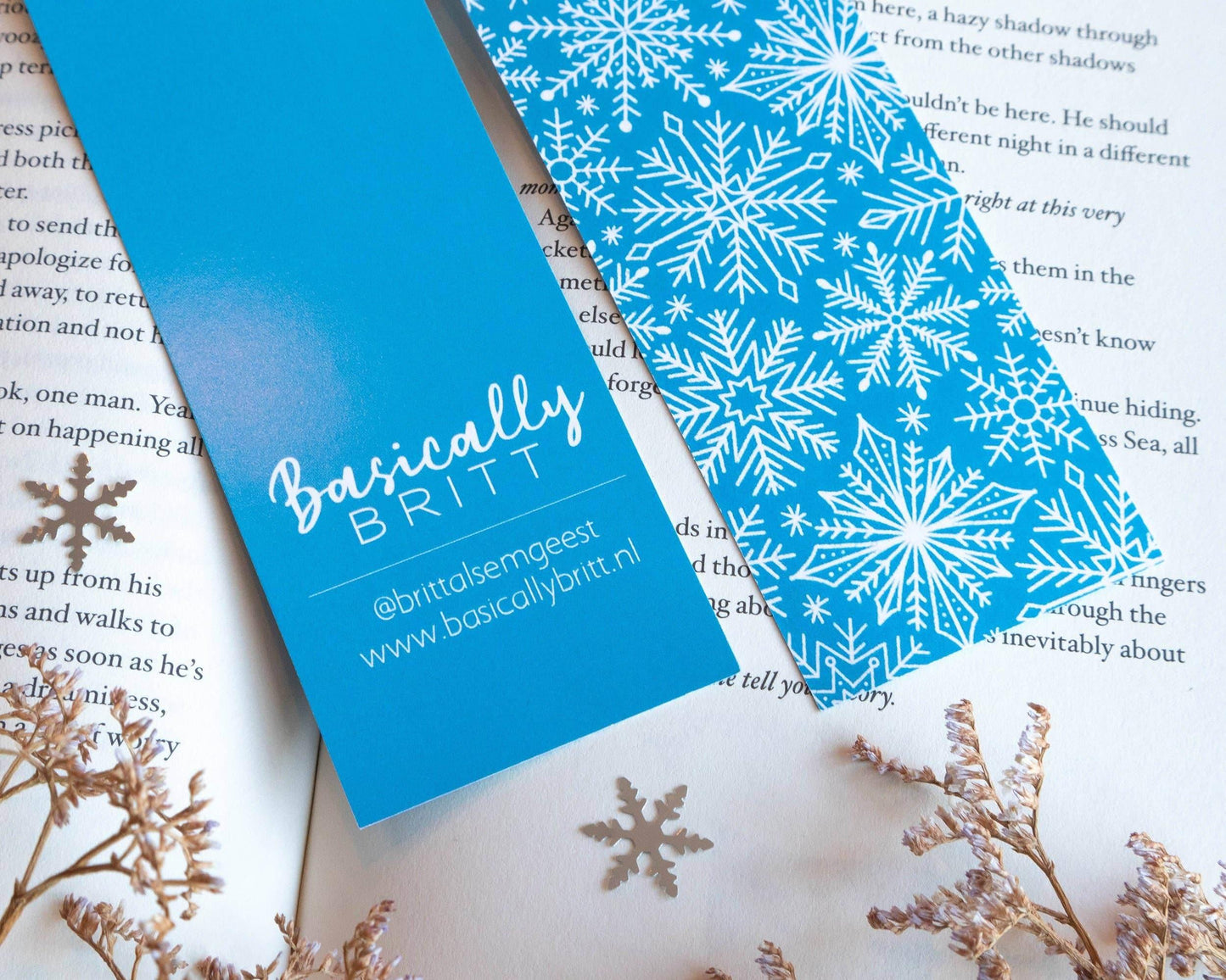 Basically Britt - Blue Winter Bookmark with Snowflakes - The Dreamer's Bookshop.