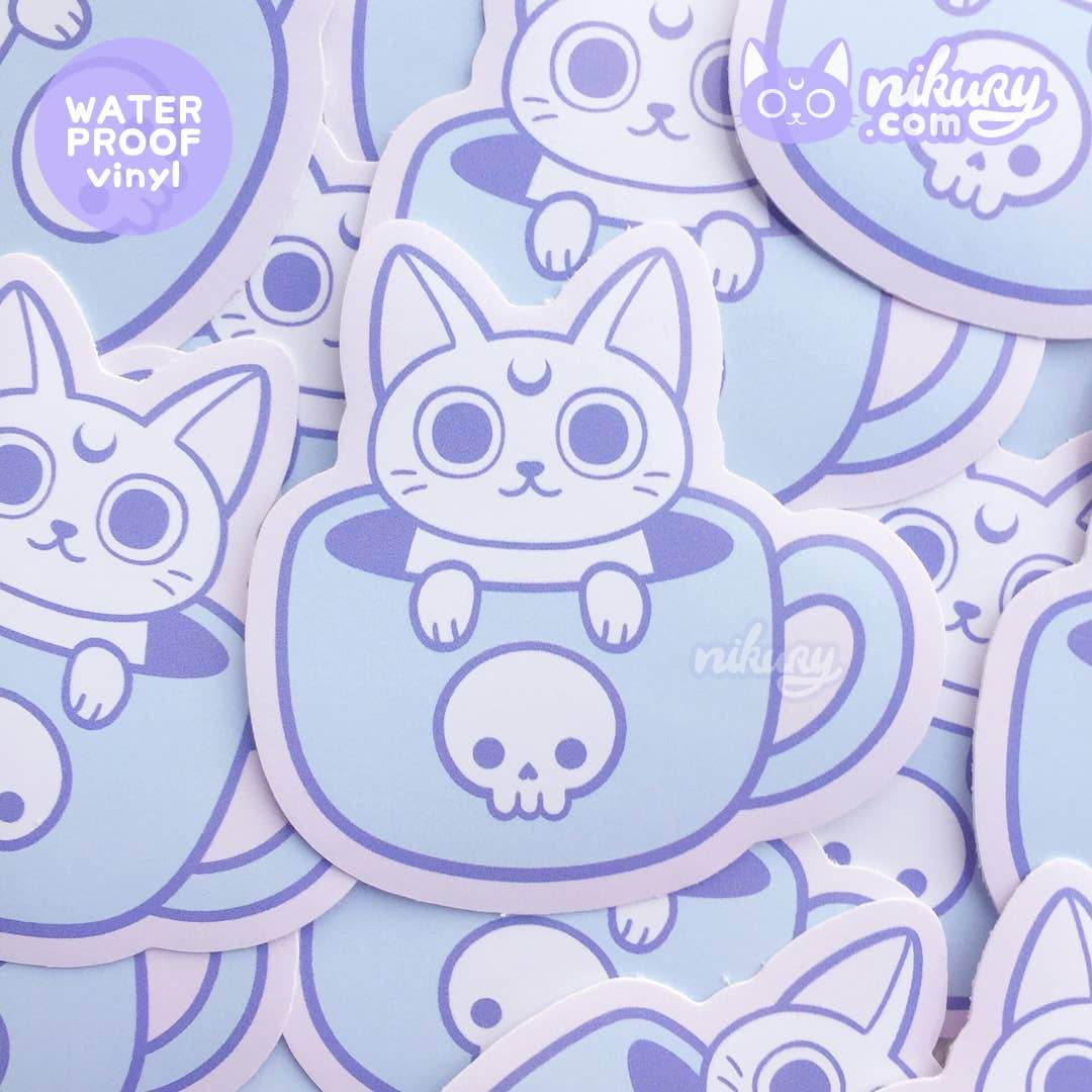 Nikury - White Meowgic | Theemok Cat Vinyl Sticker - The Dreamer's Bookshop.