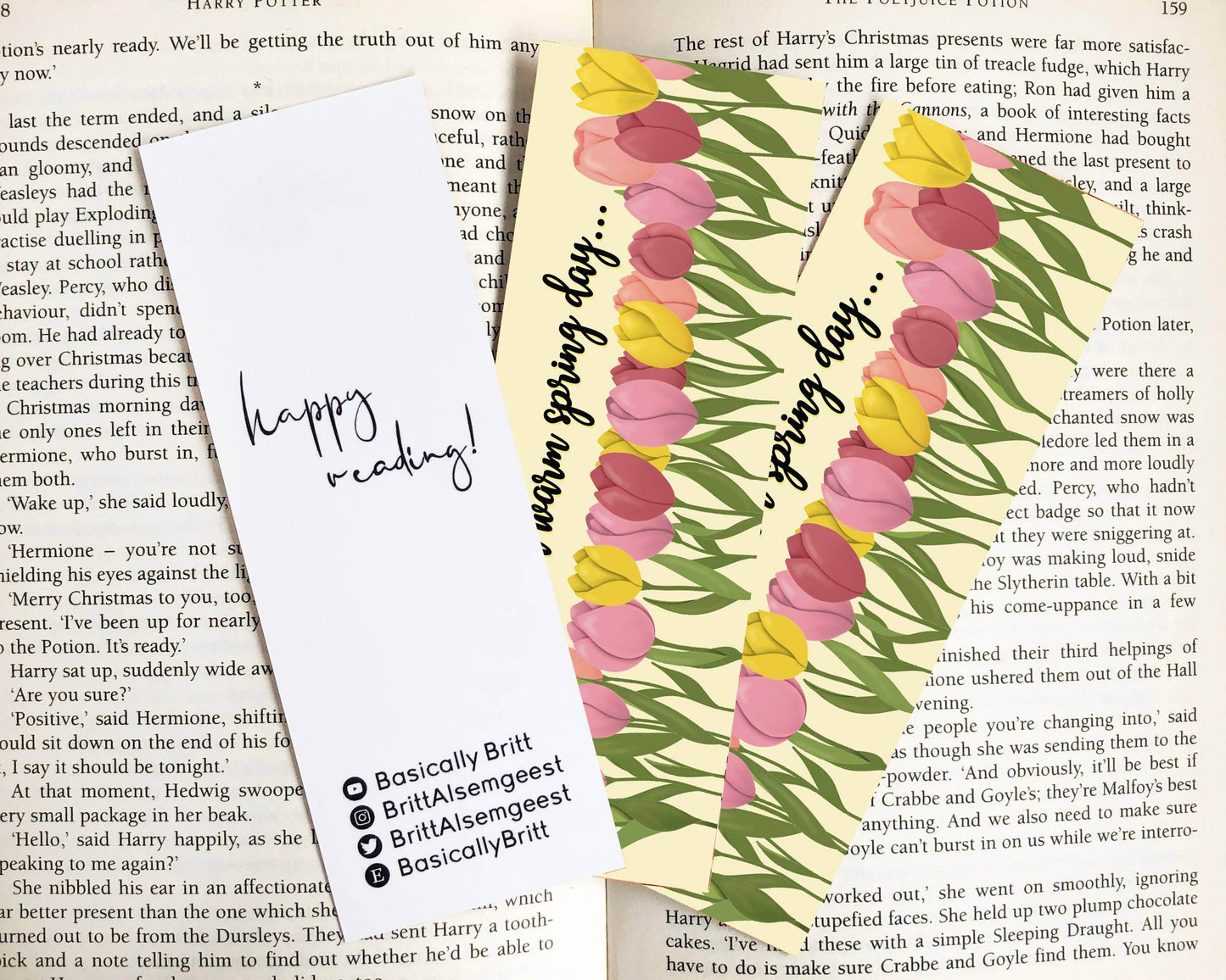 Basically Britt - Spring Yellow Bookmark with flowers and sun - The Dreamer's Bookshop.