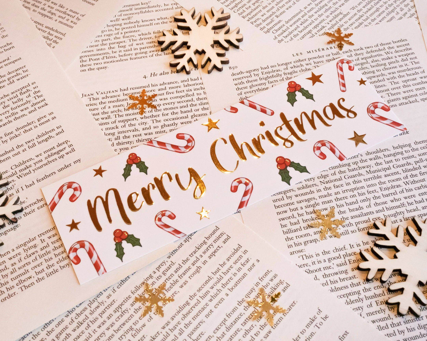 Basically Britt - Gold Foil Christmas Bookmark with Festive Doodles - The Dreamer's Bookshop.