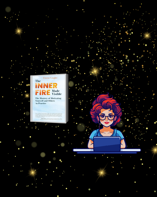 A ginger haired woman with a book cover