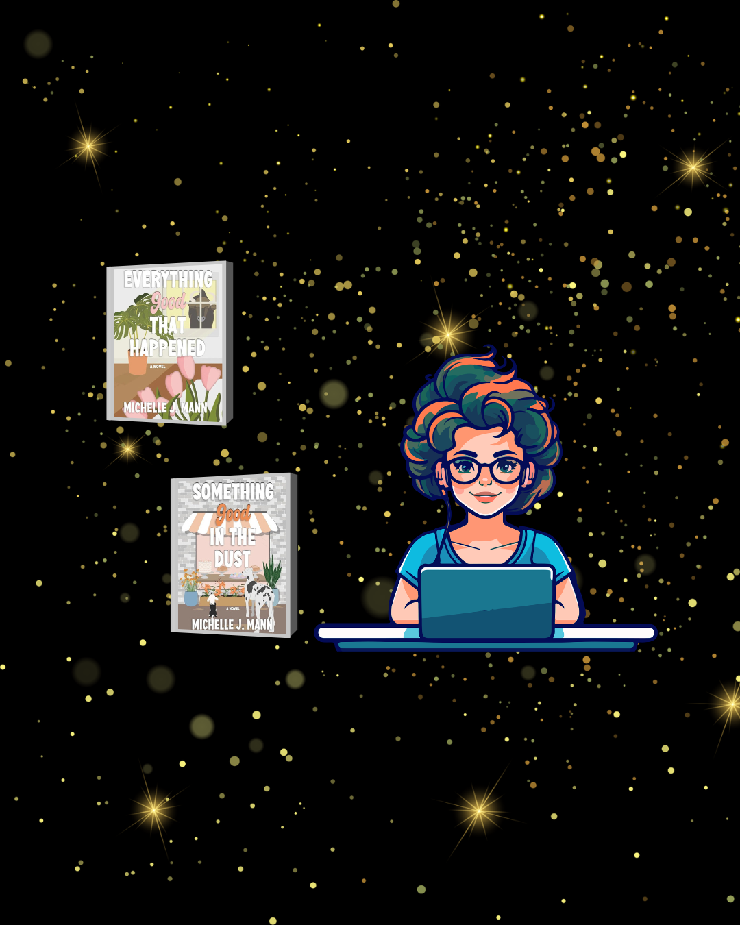 A dark brown haired woman with two covers