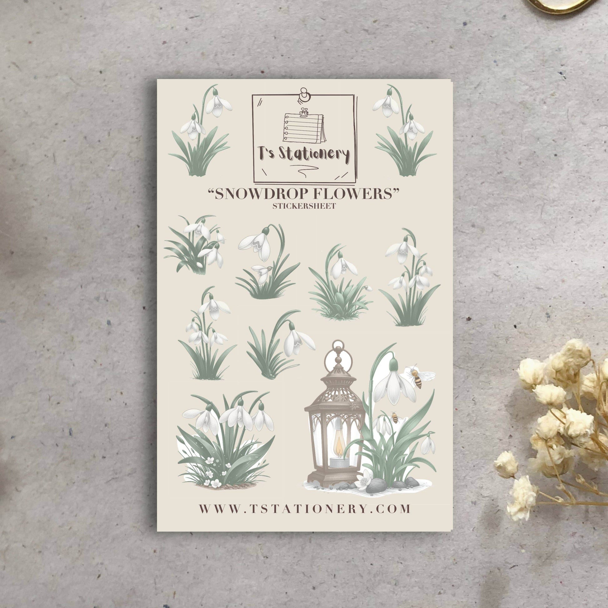 T's Stationery - Stickervel „Snowdrop Flowers” - The Dreamer's Bookshop.