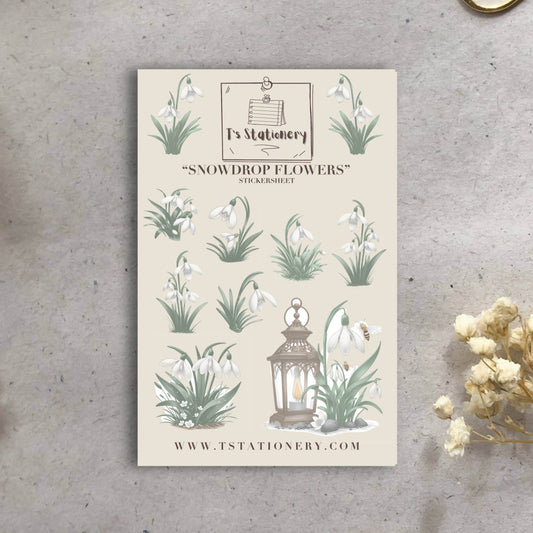 T's Stationery - Stickervel „Snowdrop Flowers” - The Dreamer's Bookshop.