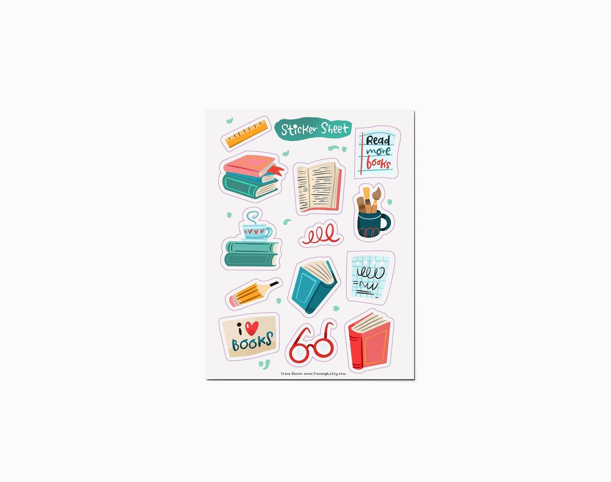 Irene Renon illustrations - Stickervel, Book Love Gift, Bullet Journal, Vinylsticker - The Dreamer's Bookshop.