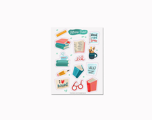Irene Renon illustrations - Stickervel, Book Love Gift, Bullet Journal, Vinylsticker - The Dreamer's Bookshop.
