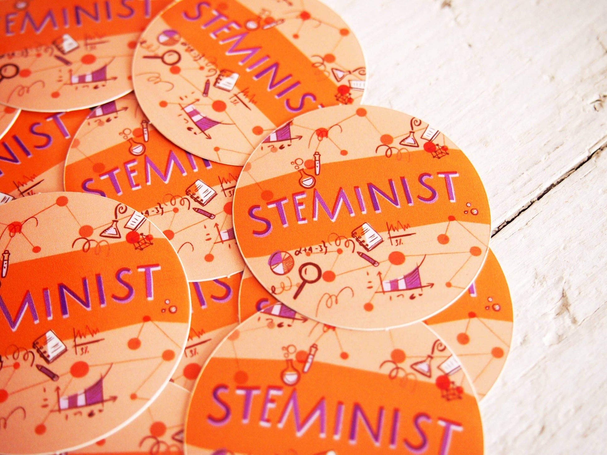 Irene Renon illustrations - Wetenschapsstickers, Steministische vinylstickers voor wetenschappers, - The Dreamer's Bookshop.