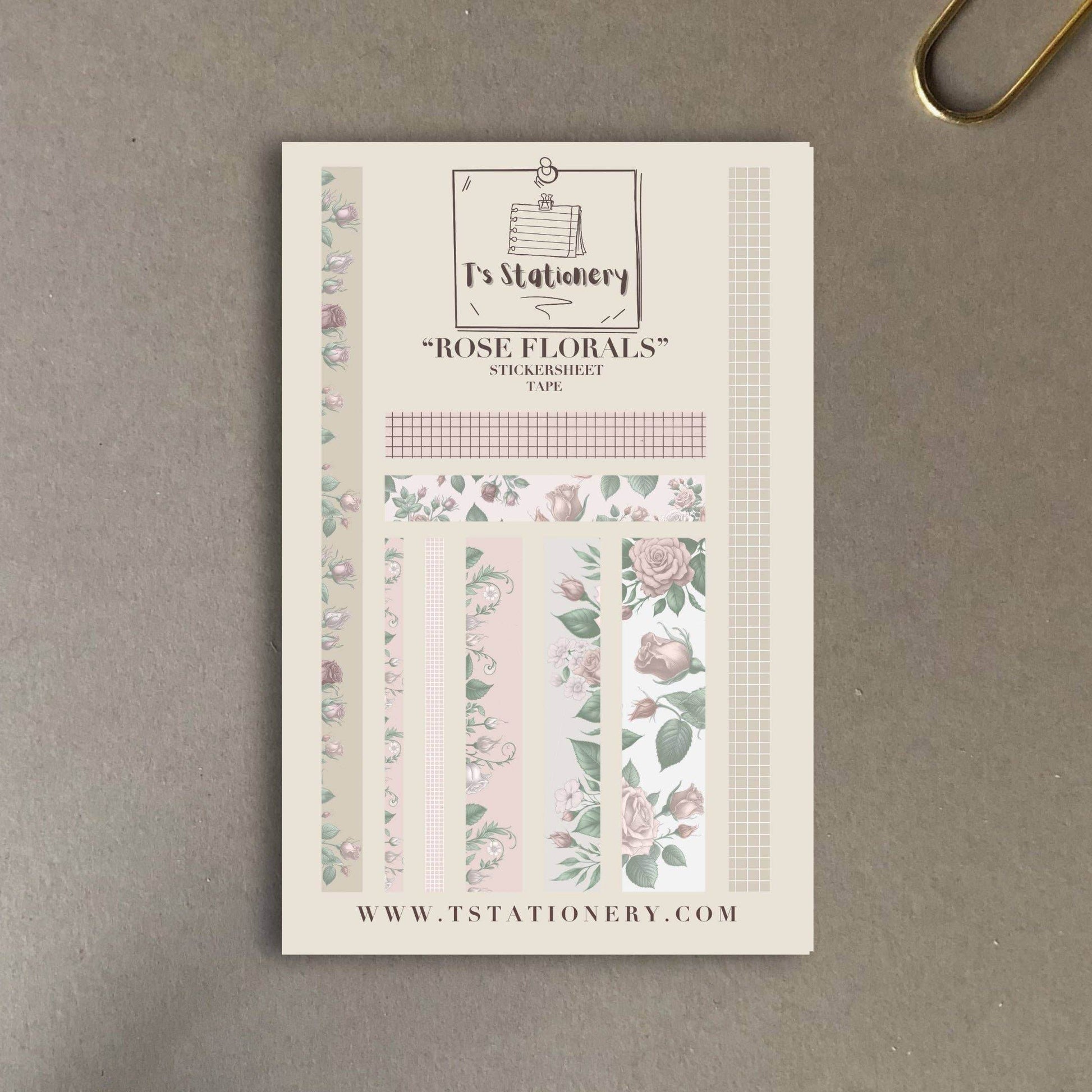 T's Stationery - Stickerveltape „Rose Floral” - The Dreamer's Bookshop.