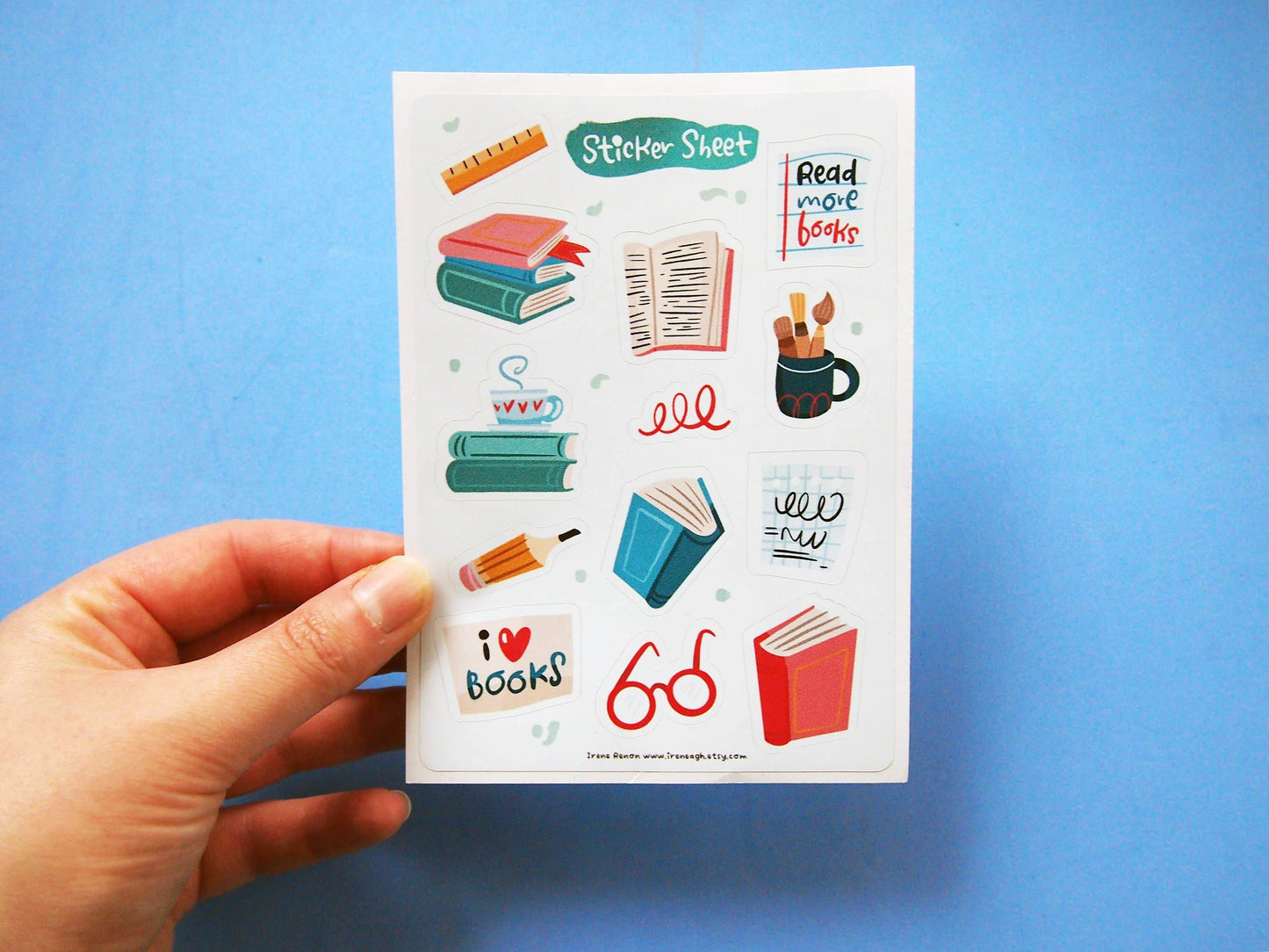 Irene Renon illustrations - Stickervel, Book Love Gift, Bullet Journal, Vinylsticker - The Dreamer's Bookshop.