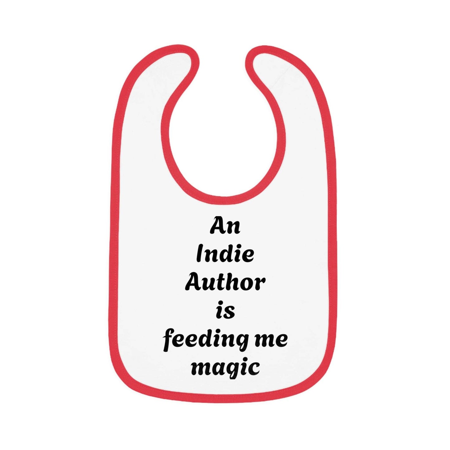 US - Indie Author Baby Bib - Feeding Me Magic Contrast Trim Jersey Bib - The Dreamer's Bookshop.