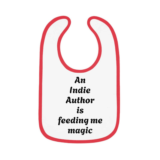 US - Indie Author Baby Bib - Feeding Me Magic Contrast Trim Jersey Bib - The Dreamer's Bookshop.
