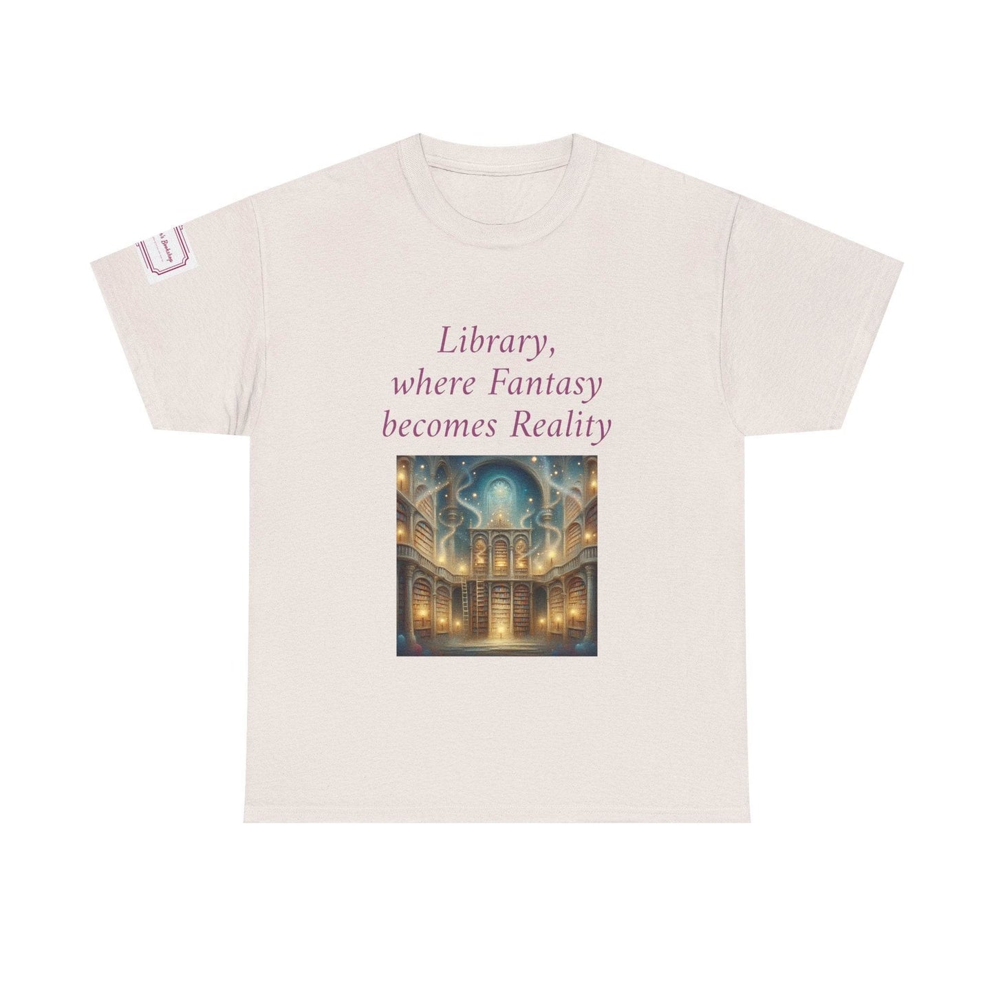 Library, Fantasy, Reality - Graphic Unisex Heavy Cotton Tee - Book Lovers - The Dreamer's Bookshop.