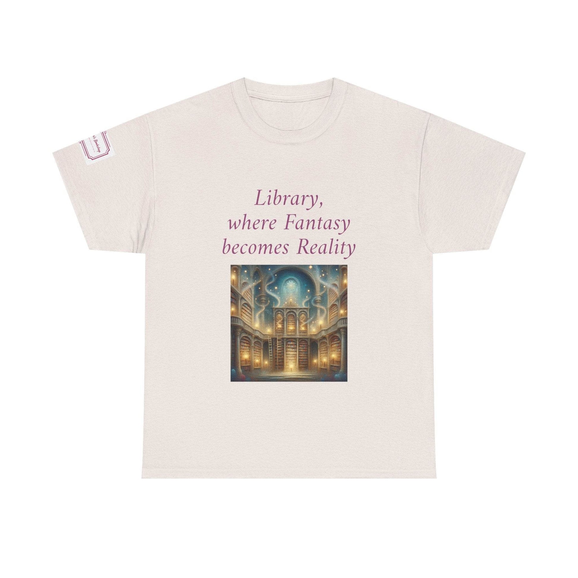 Library, Fantasy, Reality - Graphic Unisex Heavy Cotton Tee - Book Lovers - The Dreamer's Bookshop.