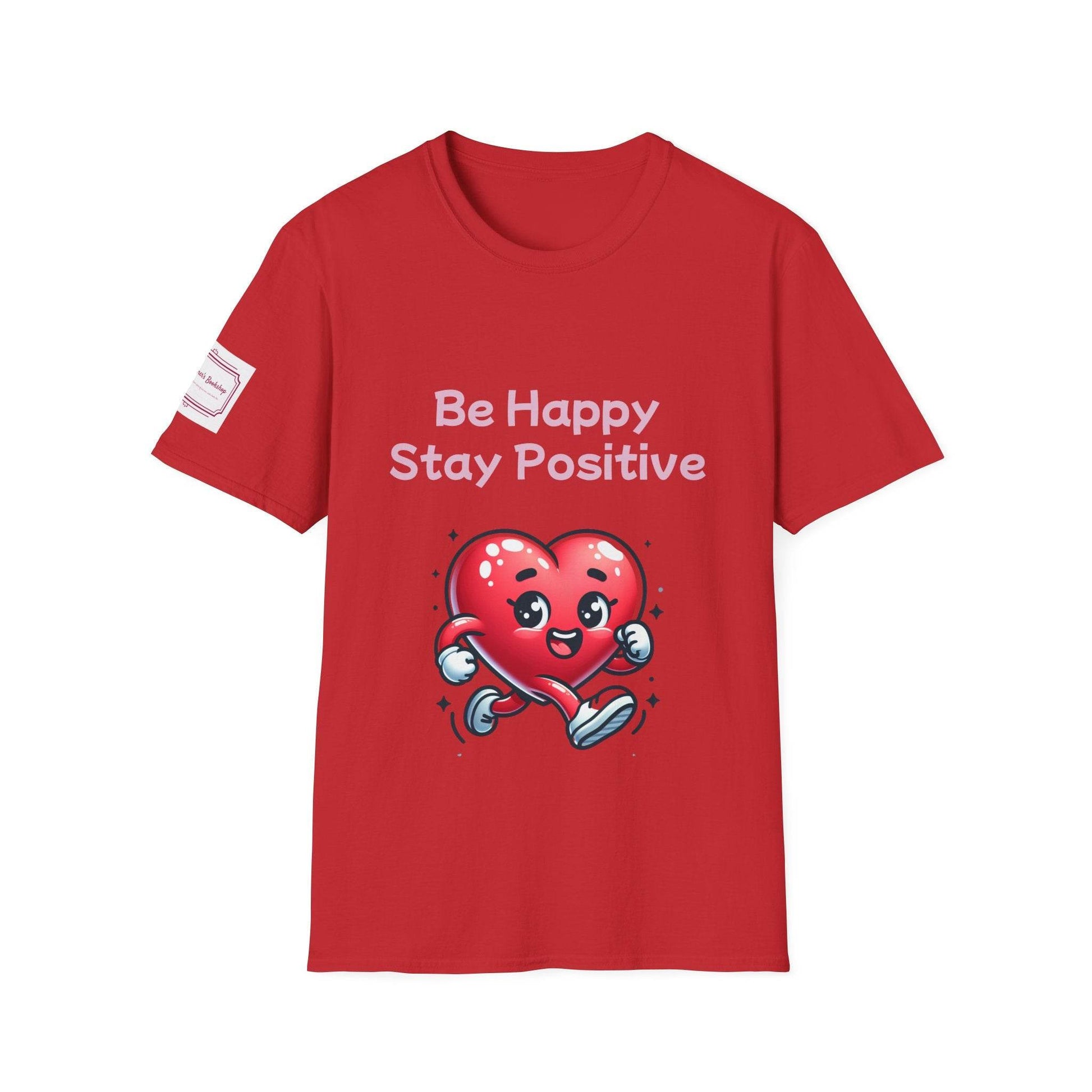Be Happy Stay Positive Unisex Softstyle T-Shirt - The Dreamer's Bookshop.