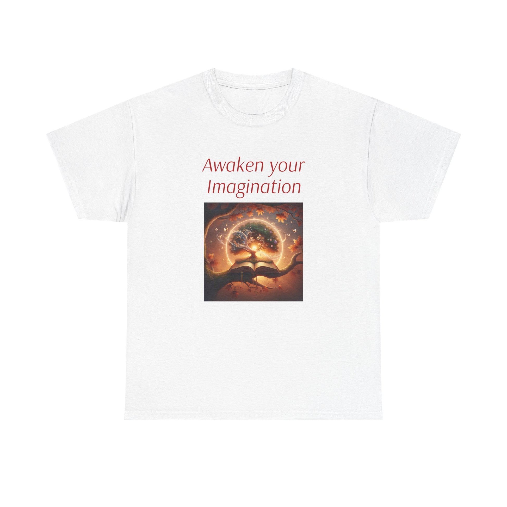 Unisex Heavy Cotton Tee - "Awaken Your Imagination" Inspirational Shirt - The Dreamer's Bookshop.