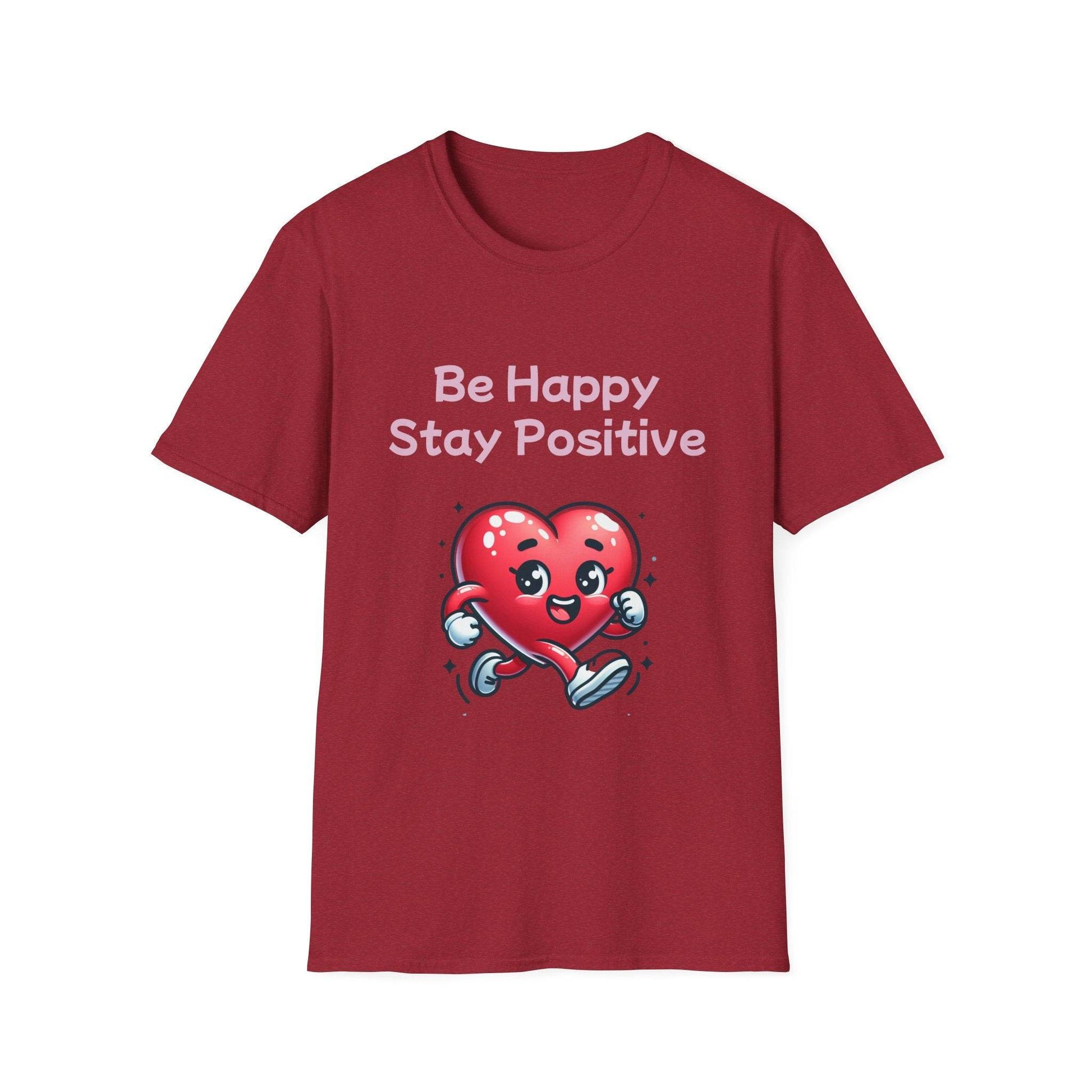 Be Happy Stay Positive Unisex Softstyle T-Shirt - Cheerful Heart Design - The Dreamer's Bookshop.