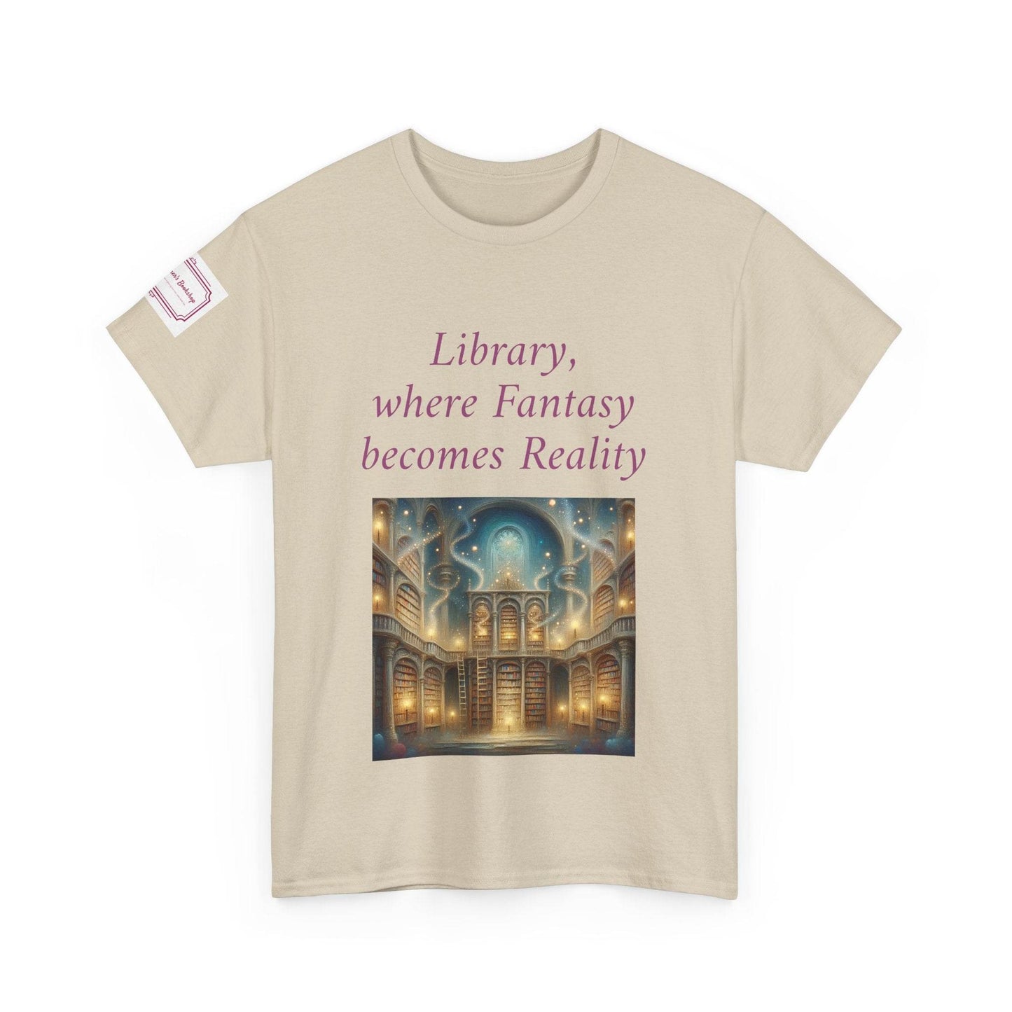 Library, Fantasy, Reality - Unisex Heavy Cotton Tee - Book Lovers - The Dreamer's Bookshop.